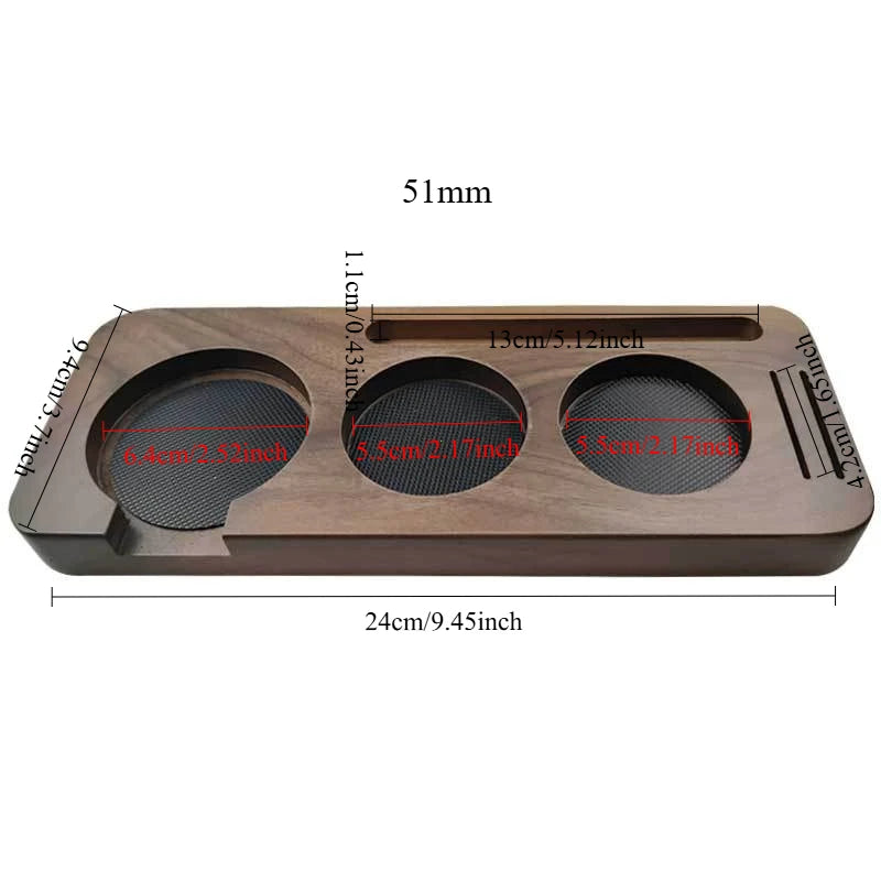Wooden 51mm espresso tamper station and holder.