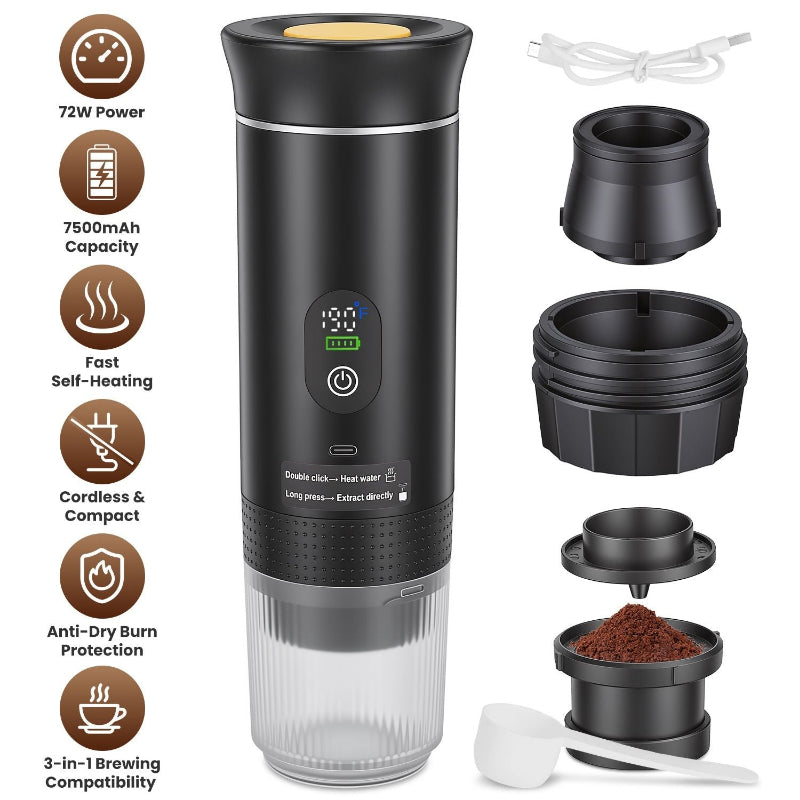Rechargeable espresso maker with built-in 7500mAh battery