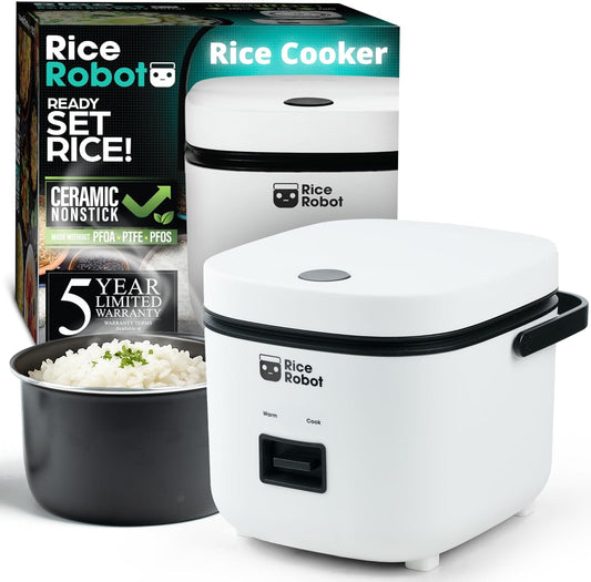 Personal Rice Cooker with 1 Quart Capacity, PFAS-Free Nonstick Design, Includes Stainless Steel Steamer Tray, Measuring Cups, Recipe Book with 60 Recipes, and Serving Spoon, Featured on TV