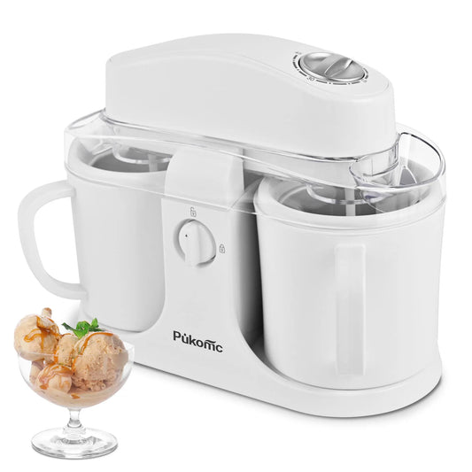 Pukomc Ice Cream Maker Machine for Home Use with Two Ice Cream Bowls Simple Operation Easy to Clean White Easy Fast Use Perfect Dessert,The Best Christmas New Year Gift
