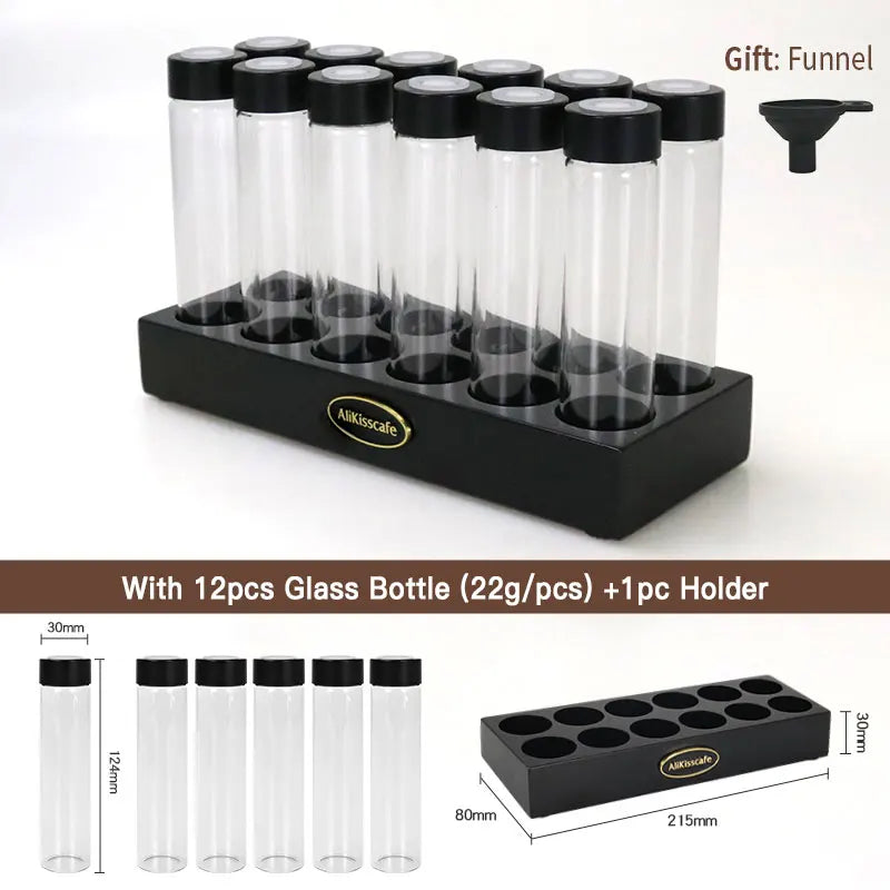 Countertop coffee bean organizer for espresso and specialty coffee.