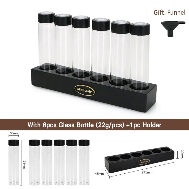 Single-dose bean storage display for modern home coffee bars.