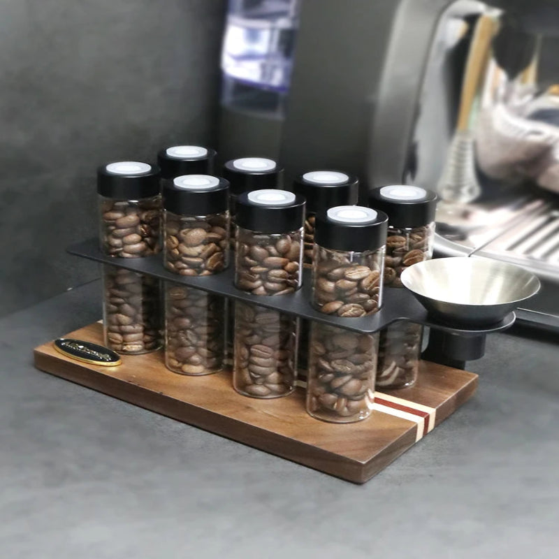 ALIKISSCAFE 22g coffee bean dosing tubes with display stand.