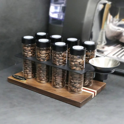 ALIKISSCAFE 22g coffee bean dosing tubes with display stand.