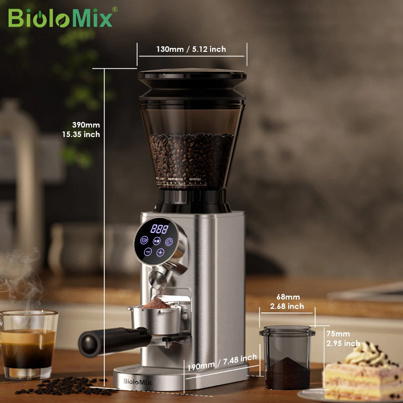 BioloMix electric conical burr coffee grinder for home brewing.