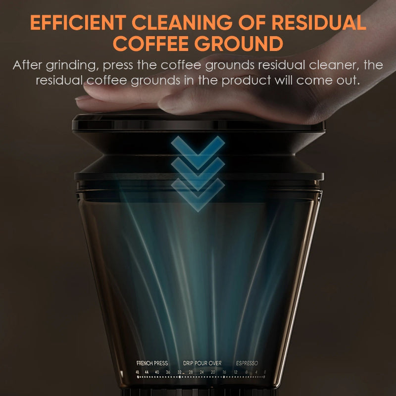Compact electric coffee grinder for home coffee stations.