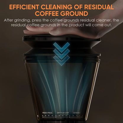 Compact electric coffee grinder for home coffee stations.