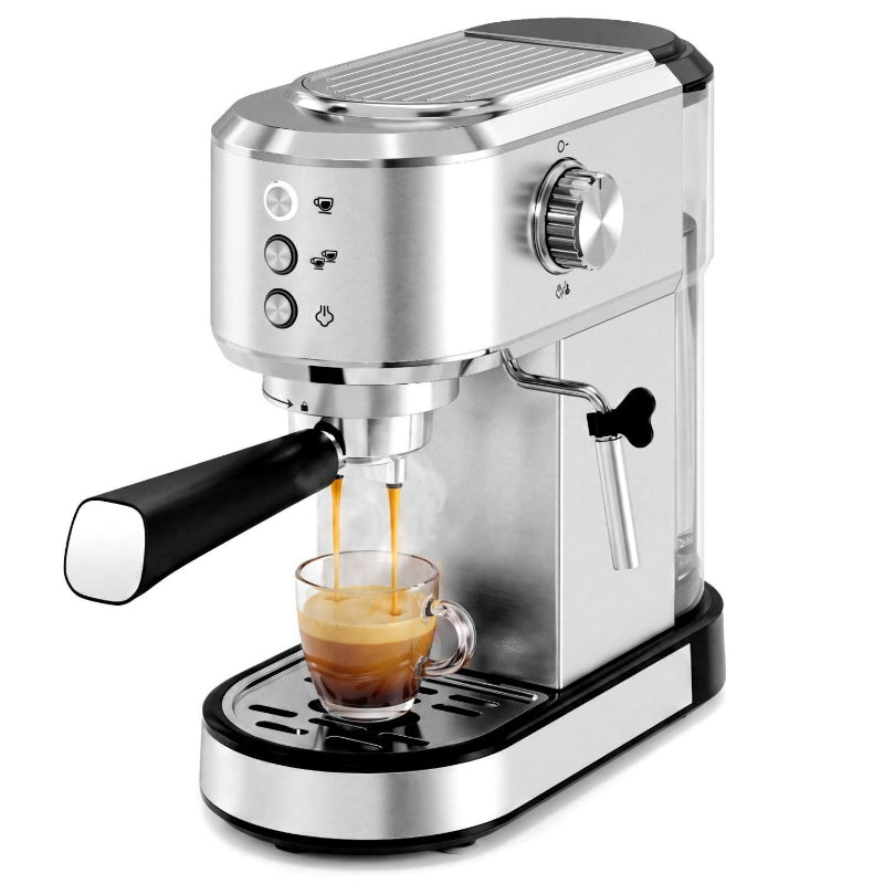 Home barista espresso machine with an integrated water tank.