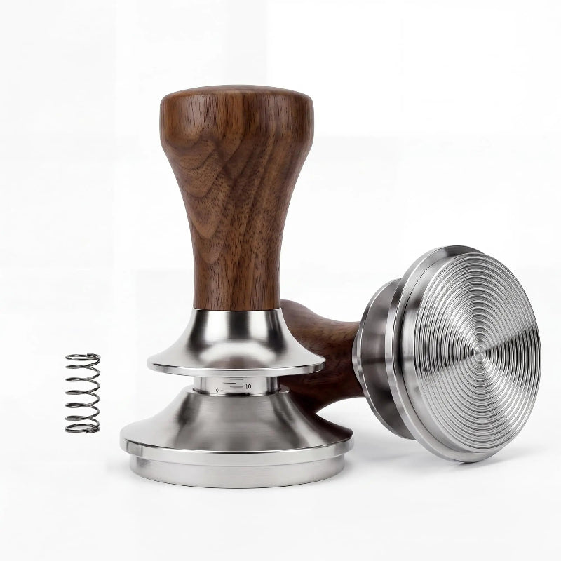 Front view of the Garvee espresso tamper with a ripple base.