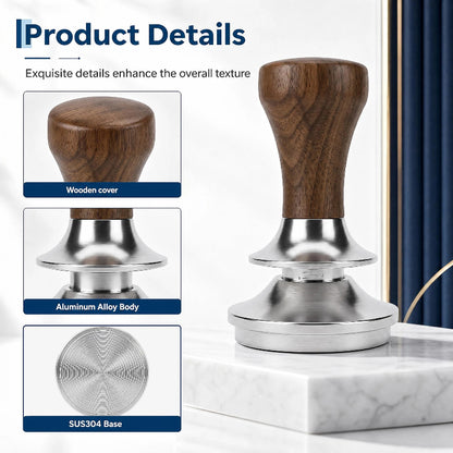 Self-leveling espresso tamper designed for consistent coffee extraction.