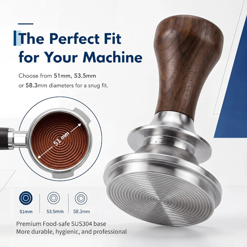 Espresso tamper designed for even coffee compression.