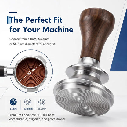 Espresso tamper designed for even coffee compression.
