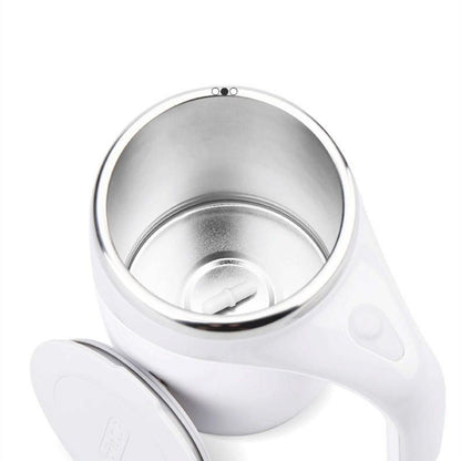 Stainless steel electric coffee mug with magnetic self-stirring function.