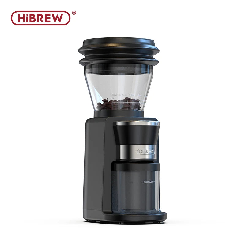 Premium HiBREW burr grinder with adjustable grinding timer.