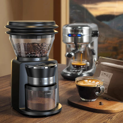 HiBREW G3 burr coffee grinder with a transparent bean hopper.