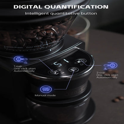 HiBREW G3 coffee grinder with 34 adjustable grind settings.