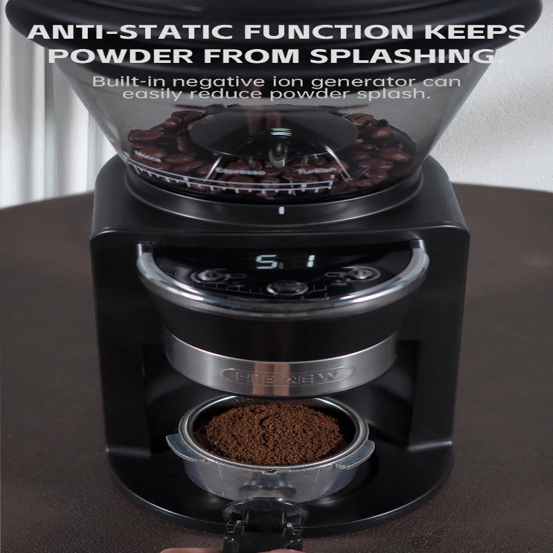 Electric burr grinder for espresso, drip coffee, and French press.