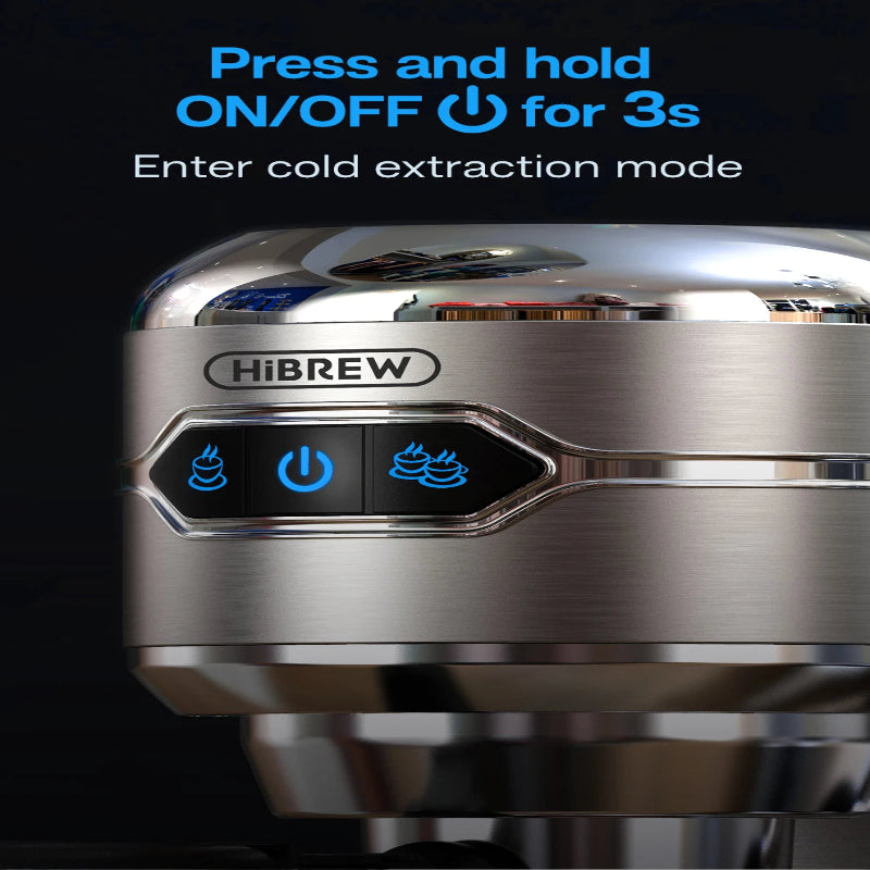 Hibrew coffee machine with control panel on a black background