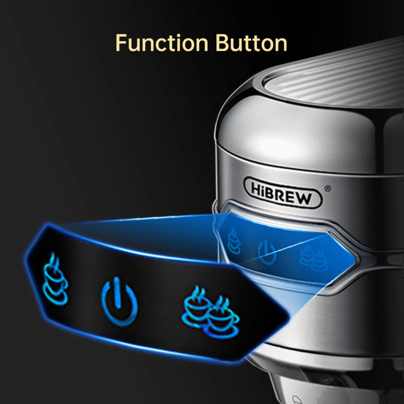 HiBREW coffee maker with function buttons on a black background