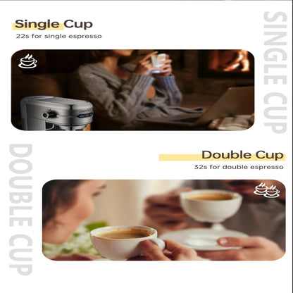 Comparison of single and double espresso cups with people holding them.