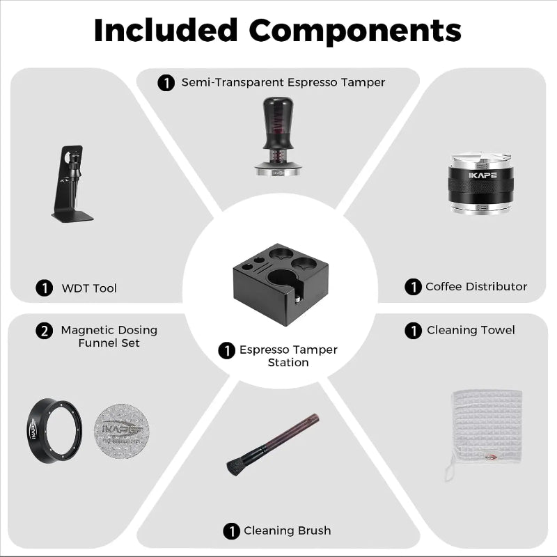Home barista kit designed for precise espresso preparation.