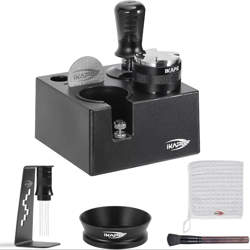 IKAPE espresso accessories for tamping and coffee distribution.