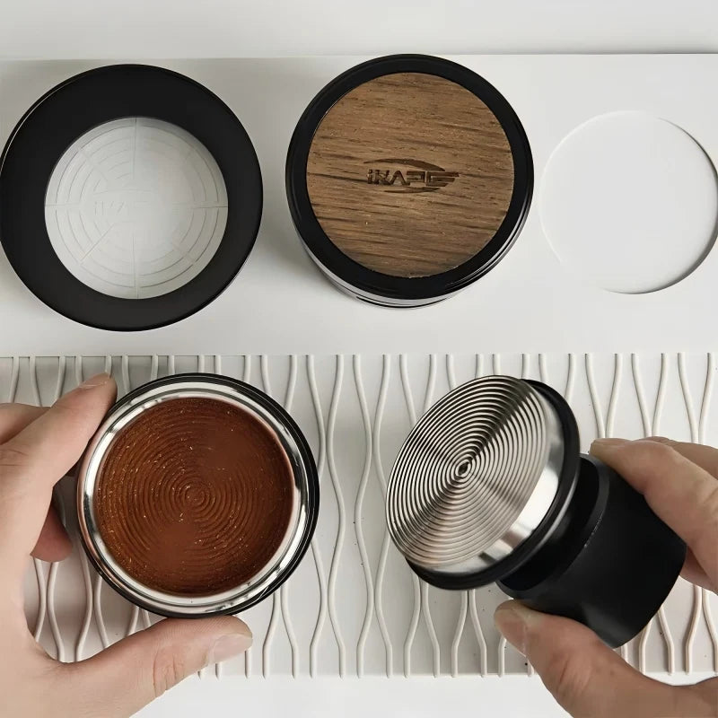 Premium espresso tamper with an ergonomic Geometry Series design.