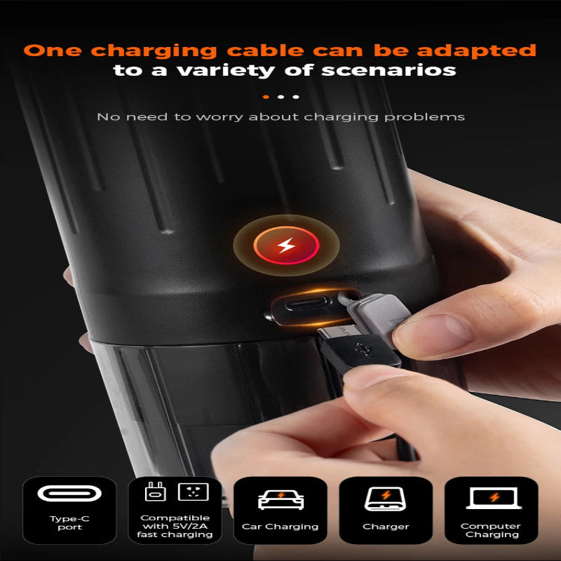 Charging cable adapter being used with text highlighting its versatility.