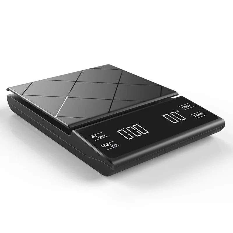 The KitchenTour smart coffee scale with timer for precision espresso brewing.