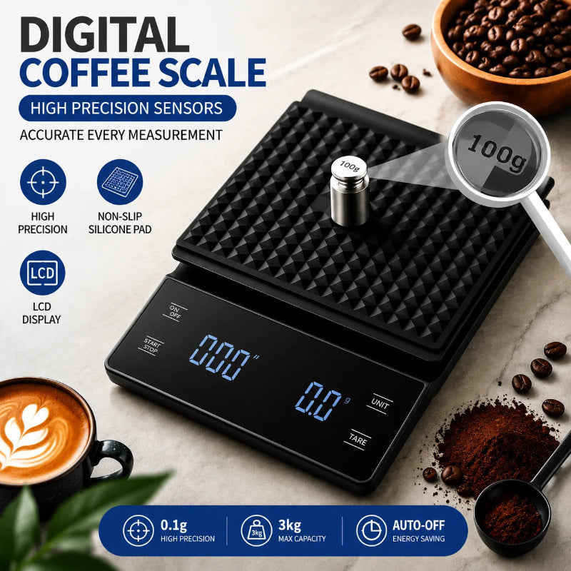 Measure coffee beans accurately with the KitchenTour digital coffee scale.