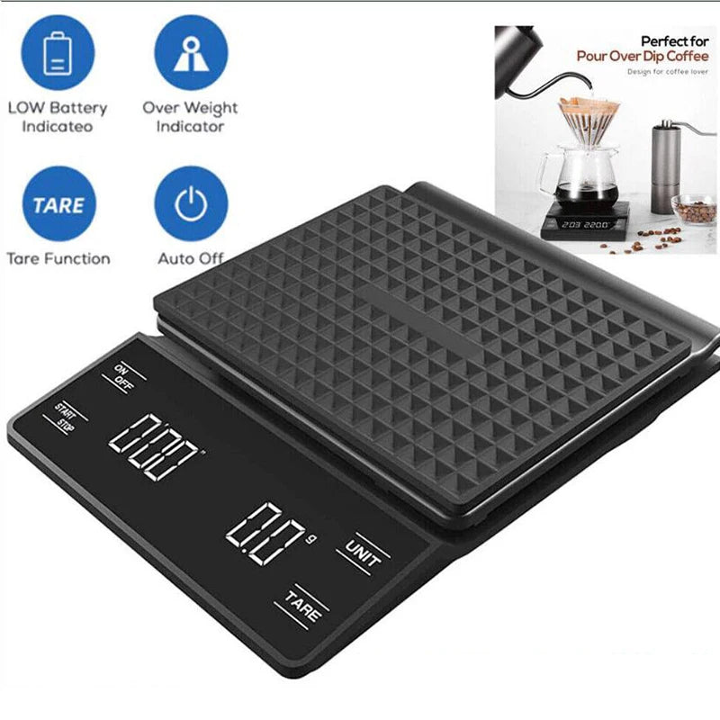 KitchenTour coffee scale with responsive touch controls and LED display.