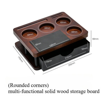 PEISI wooden espresso tamping station with knock box drawer.