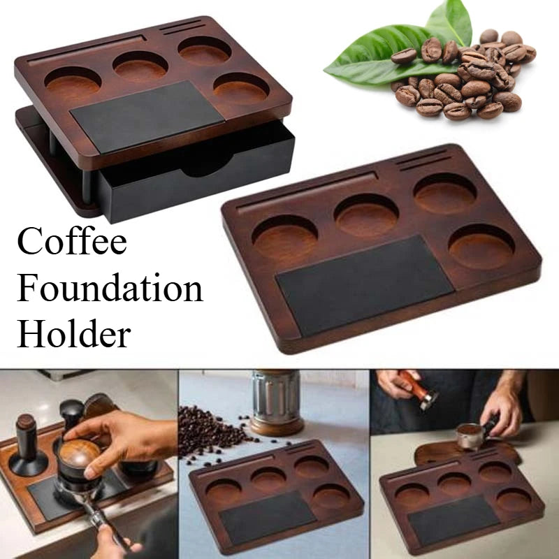 Espresso tamping station with removable coffee grounds drawer.