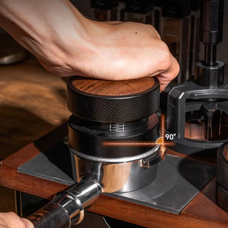 Solid wood espresso organizer for home barista accessories.