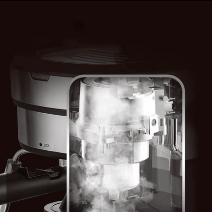 Lock air fryer with open door showing interior components on a dark background