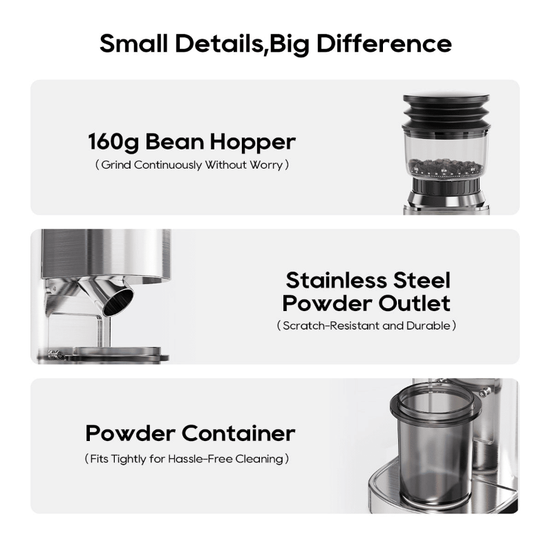 Cutaway view of the coffee grinder showing its internal grinding components.