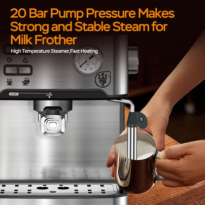 PlumChef espresso machine is brewing a fresh shot of espresso.