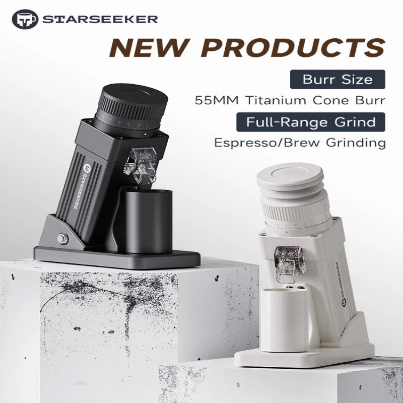 STARSEEKER E55Pro titanium burr coffee grinder for home espresso brewing.