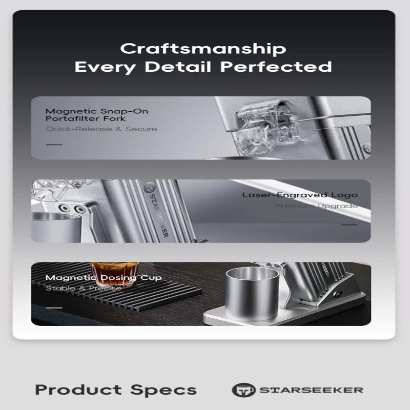 High-precision coffee grinder with low-retention titanium burrs.