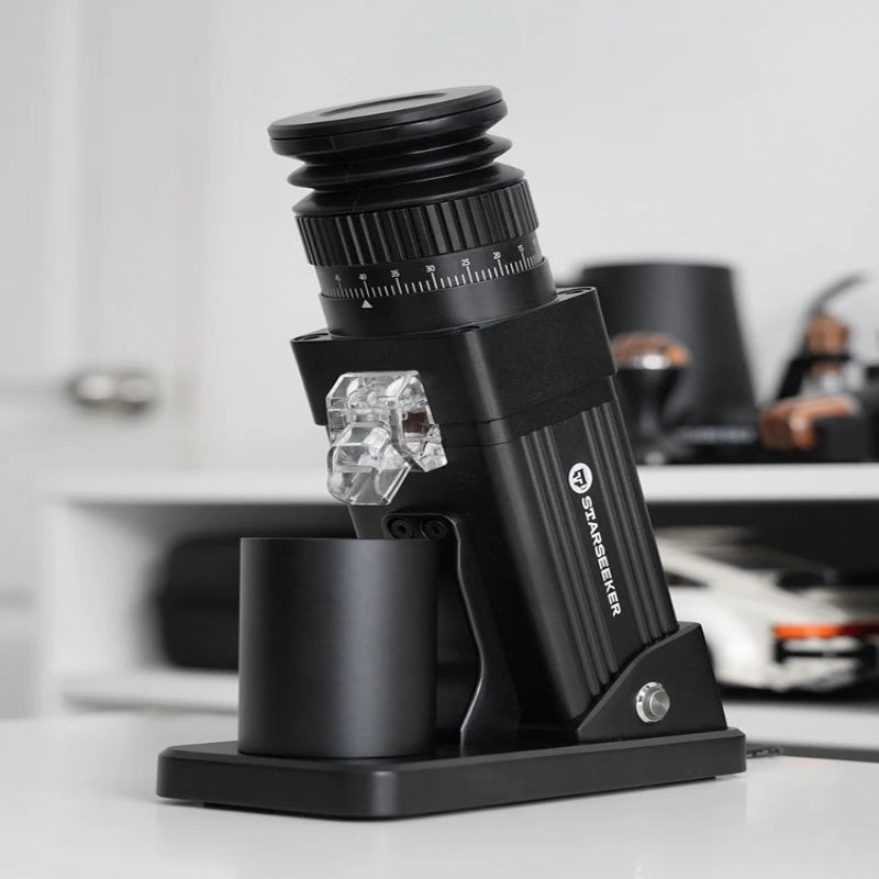 Front view of the STARSEEKER E55Pro conical burr coffee grinder.