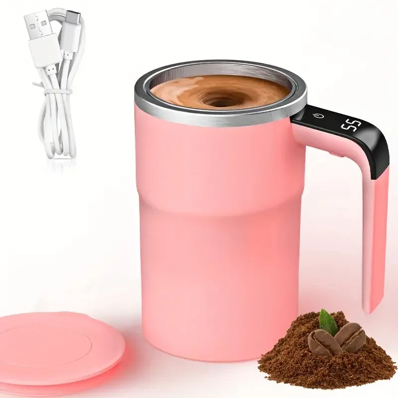 Pink rechargeable magnetic mixing coffee mug