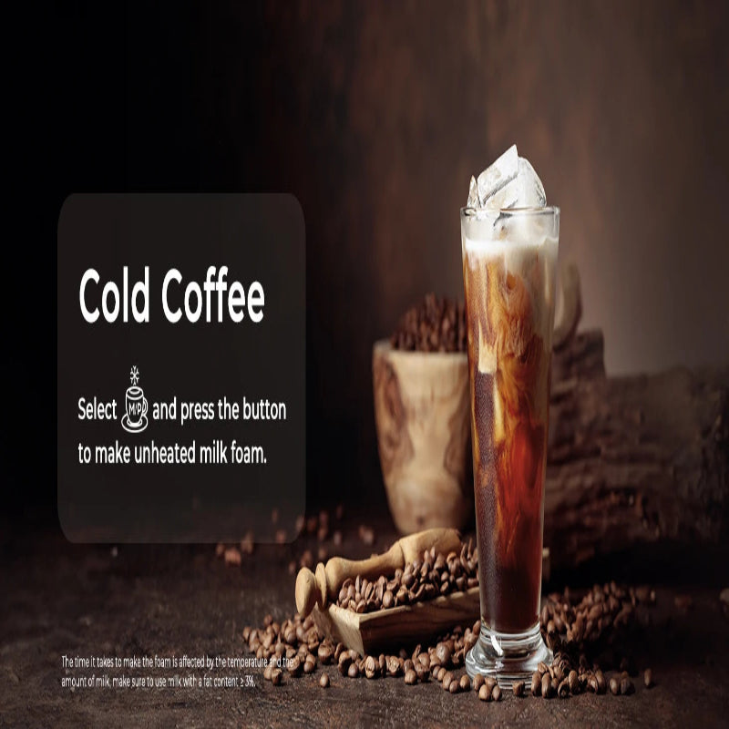 One-touch electric milk frother with multiple foam settings.