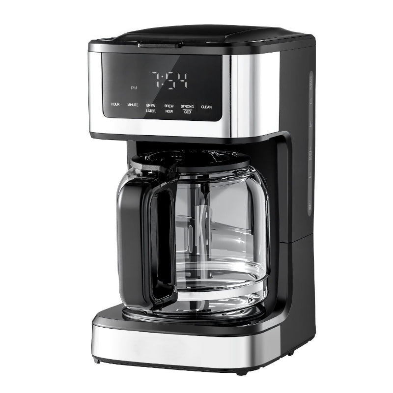 Coffee maker with digital display on a white background