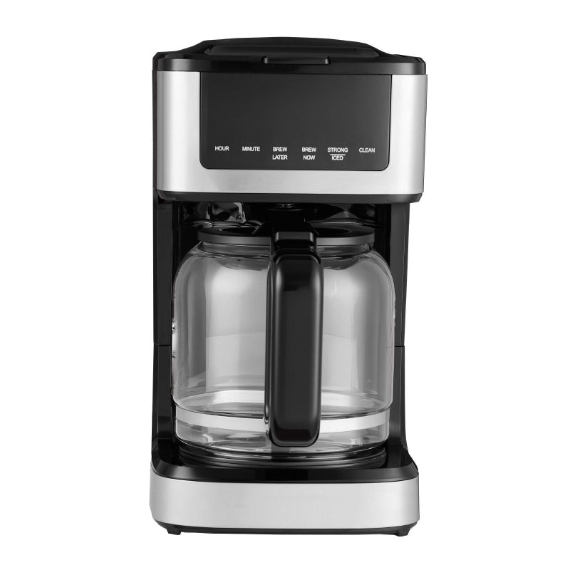 Coffee maker with clear glass carafe on a white background