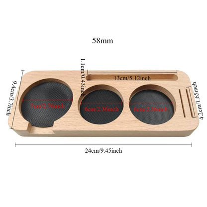 Beech espresso tamper station for home coffee bars.