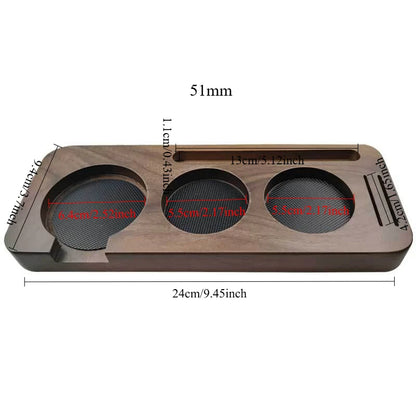 Wooden 51mm espresso tamper station and holder.