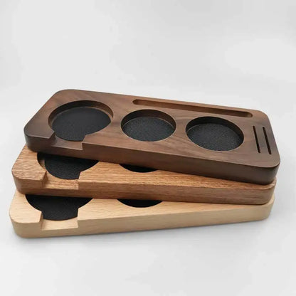 Sapele wooden portafilter holder for espresso preparation.