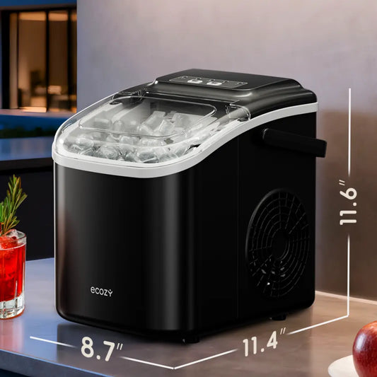 Ecozy Portable Countertop Ice Maker, 8 Ice Cubes in 6 Minutes, 26 Lbs Daily Output,Self-Cleaning with Ice Bags, Scoop, and Basket Kitchenware Home