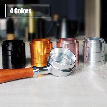 Compact 51mm dosing funnel for compatible home espresso machines.