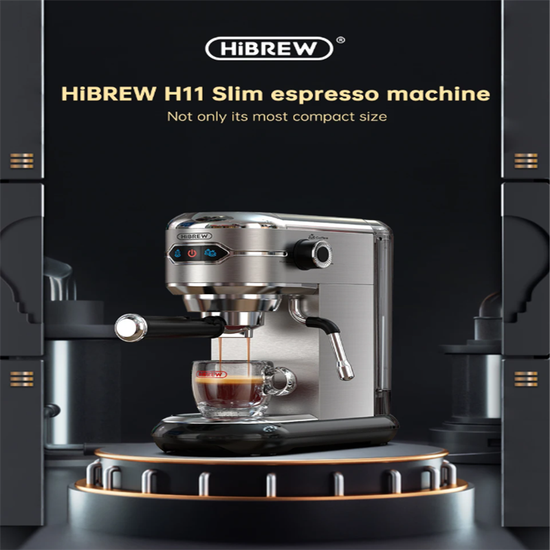 HiBREW H11 compact espresso machine for ground coffee and ESE pods.